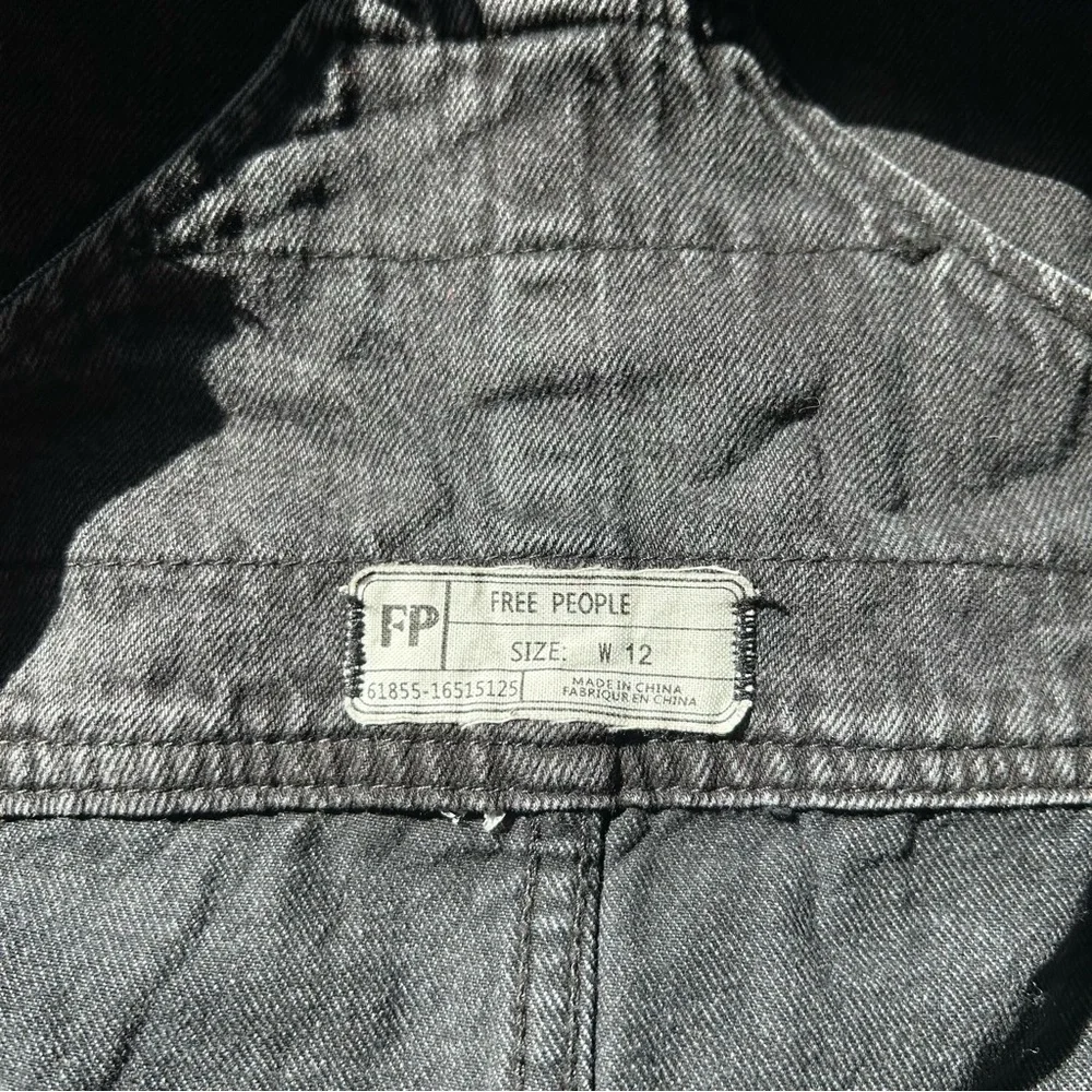 Free People Black Denim Distressed Hem Overall Mini Dress | Size 12 - Picture 6 of 10